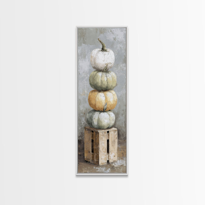 Pumpkins Stacked on a Wooden Crate Canvas Print, Farmhouse Art, Digital Prints, Farmhouse Decor, Harvest, Watercolor Painting, FAR-1x3-73
