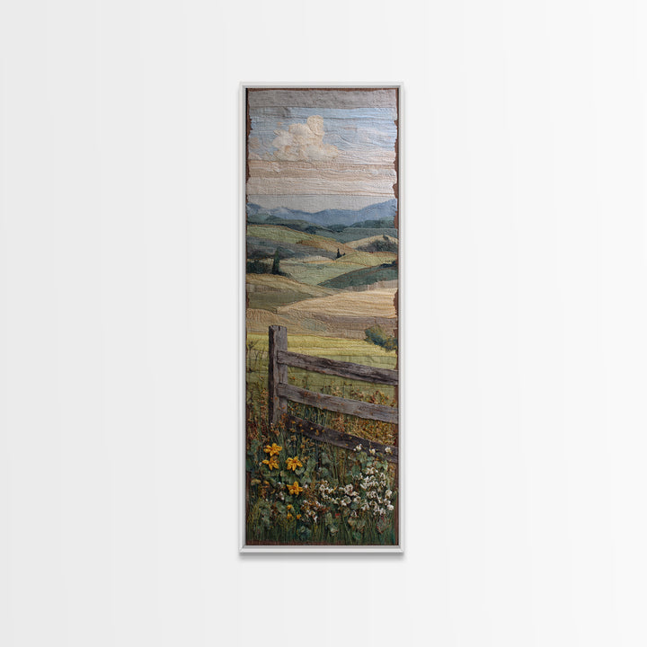 Country Landscape with Fence and Rolling Hills Framed Canvas Print, Farmhouse Art, Downloadable Art, Farmhouse Decor, Harvest, FAR-1x3-74