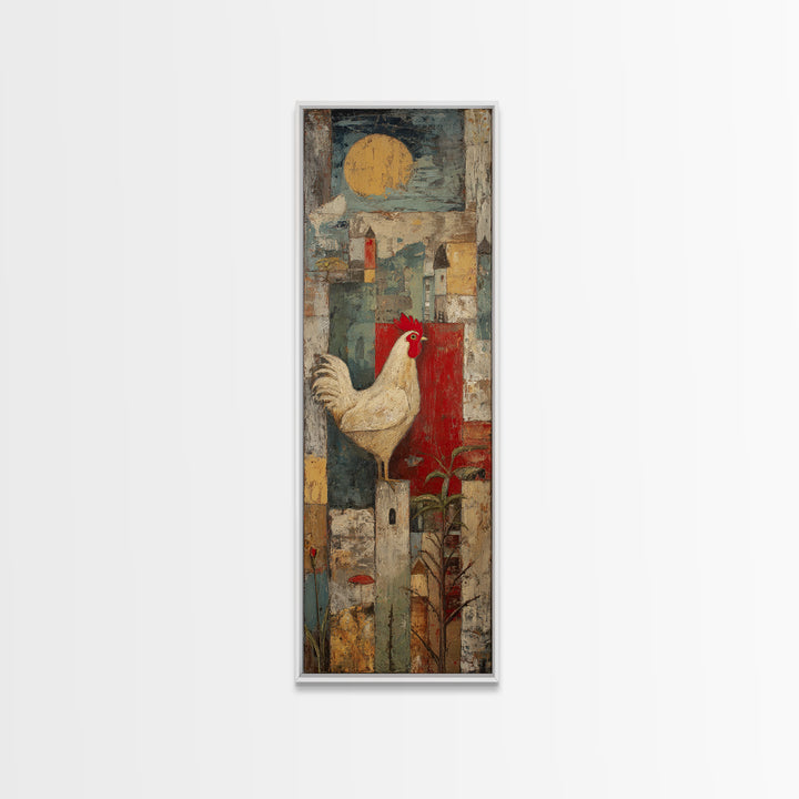 Chicken Family in a Garden Patch Framed Canvas Print, Farmhouse Art, Farmhouse Wall Decor, Farmhouse Decor, Oil Painting, FAR-1x3-75