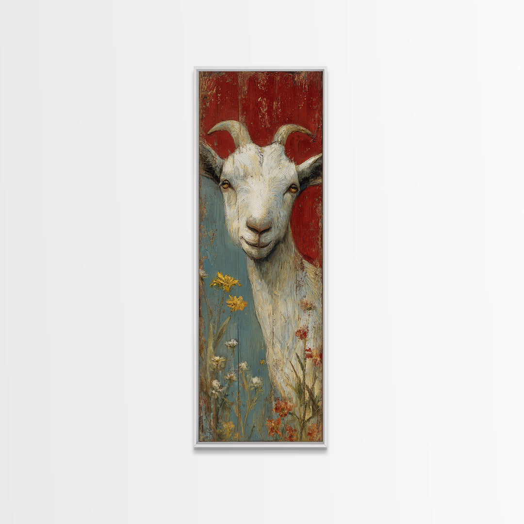 Goat Portrait with Playful Expression Canvas Print, Farmhouse Art, Botanical Art, Farmhouse Decor, Fine Art, Harvest, FAR-1x3-78