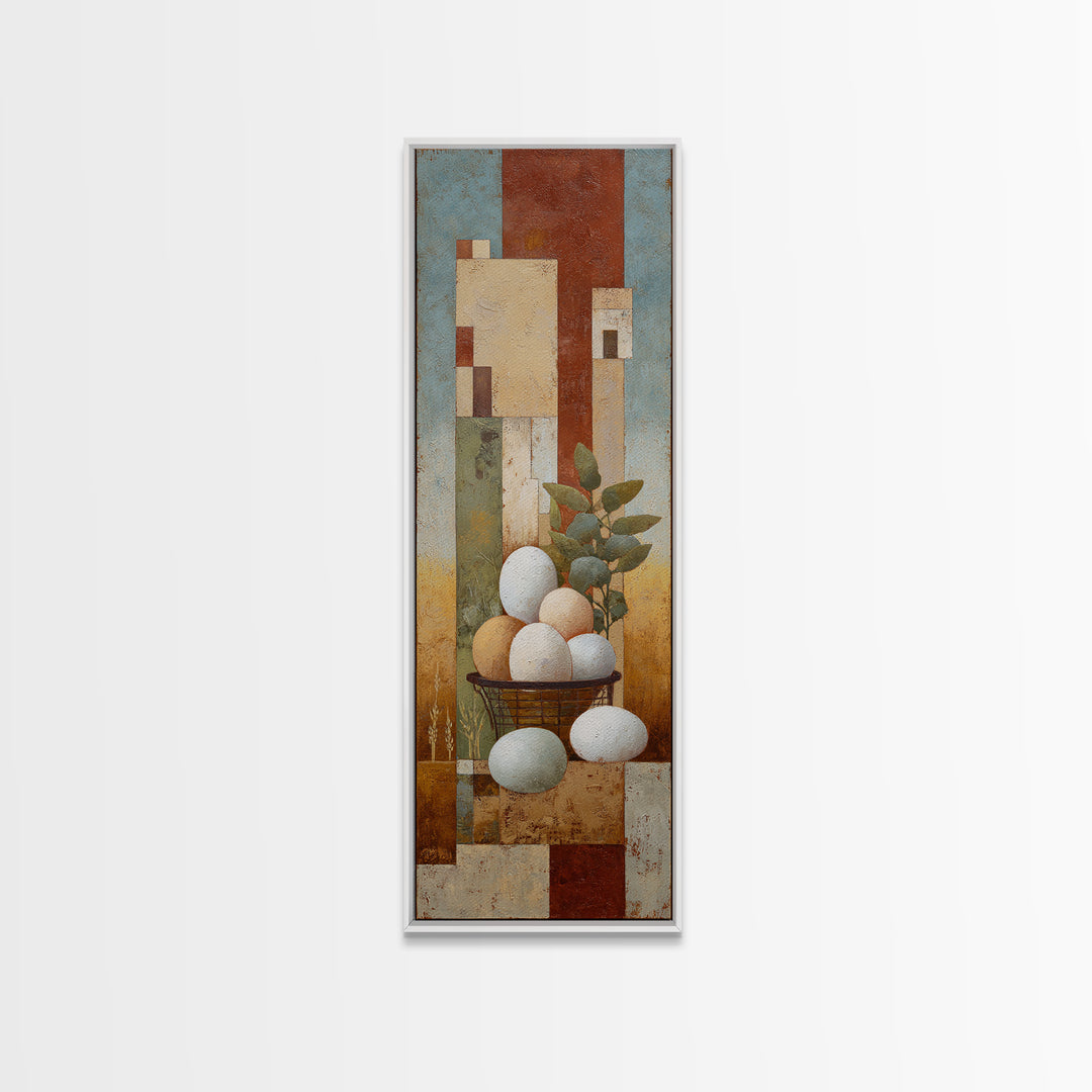 Fresh Eggs in a Wire Basket Canvas Print, Farmhouse Art, Art Print, Farmhouse Decor, Oil Painting, Harvest, Digital Art, FAR-1x3-90