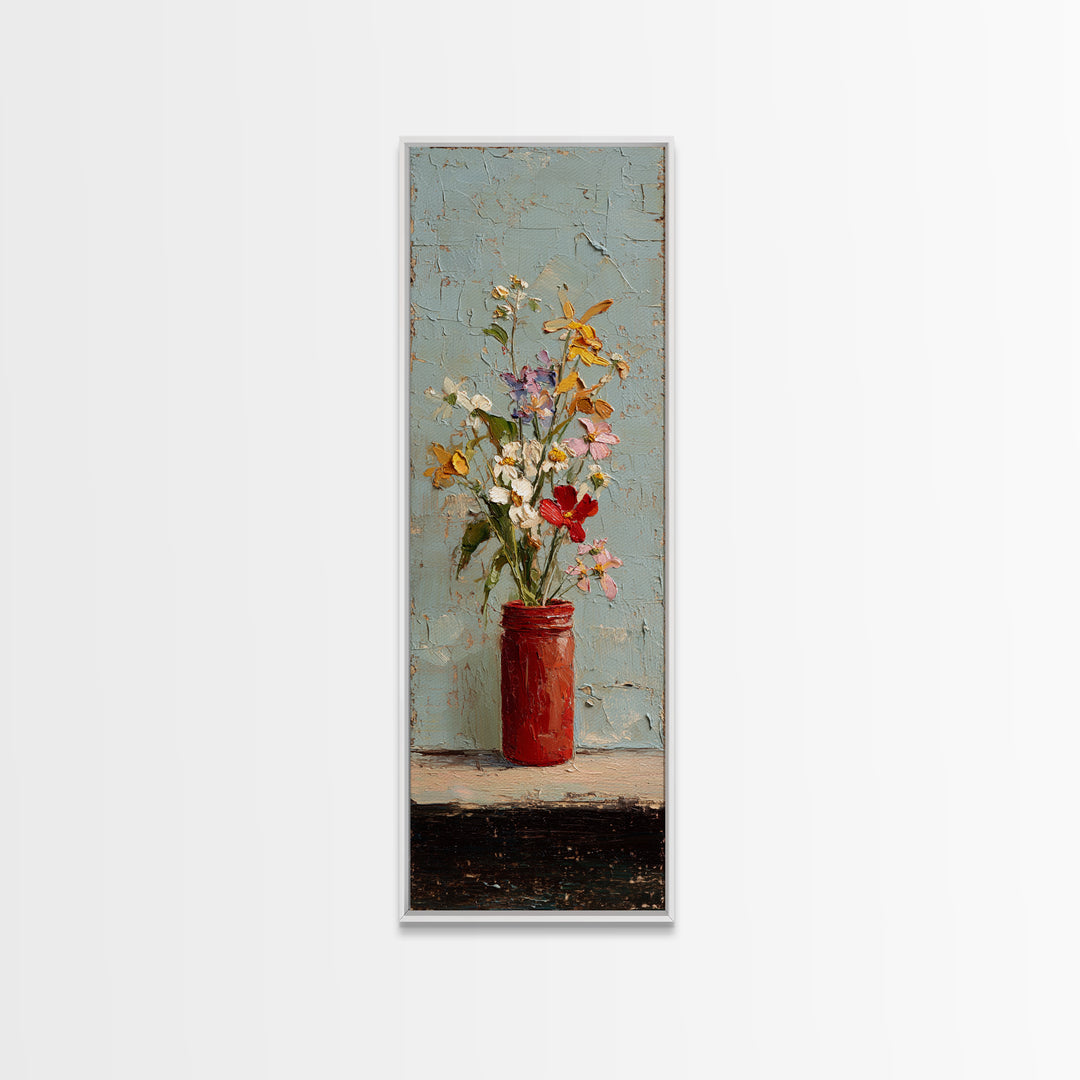 Wildflowers in a Mason Jar on Linen Framed Canvas Print, Farmhouse Art, Farmhouse Wall Art, Farmhouse Decor, Fine Art, Harvest, FAR-1x3-91