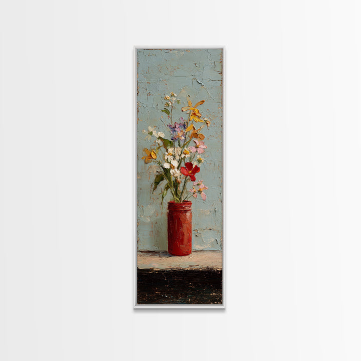 Wildflowers in a Mason Jar on Linen Framed Canvas Print, Farmhouse Art, Farmhouse Wall Art, Farmhouse Decor, Fine Art, Harvest, FAR-1x3-91