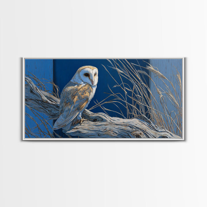 Barn Owl Perched on Aged Wood Framed Canvas Print, Farmhouse Art, Digital Prints, Farmhouse Decor, Fine Art, Harvest, FAR-2x1-43