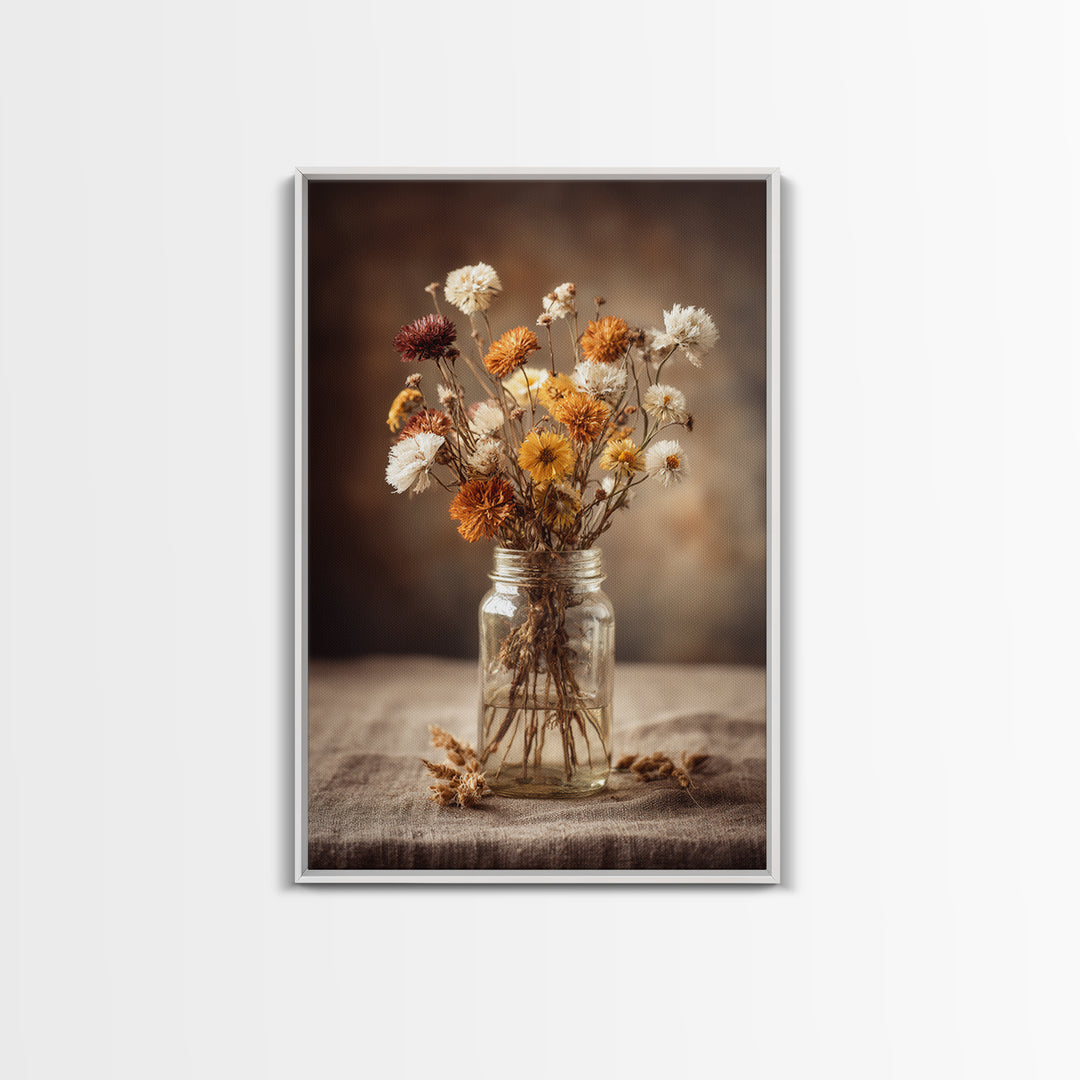 Wildflowers in a Mason Jar on Linen Canvas Print, Farmhouse Art, Gallery Decor, Farmhouse Decor, Oil Painting, Harvest, FAR-2x3-15
