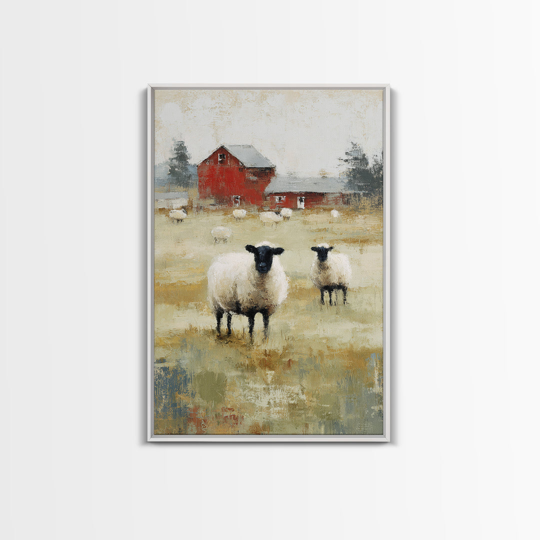 Black and White Sheep Canvas Print, Farmhouse Art, Botanical Prints, Farmhouse Decor, Fine Art, Harvest, Statement Artwork, FAR-2x3-16