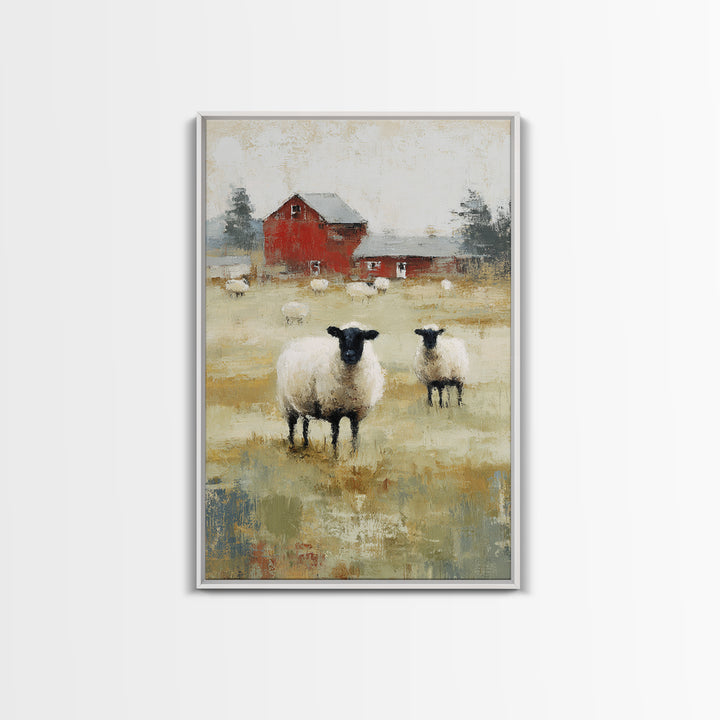 Black and White Sheep Canvas Print, Farmhouse Art, Botanical Prints, Farmhouse Decor, Fine Art, Harvest, Statement Artwork, FAR-2x3-16