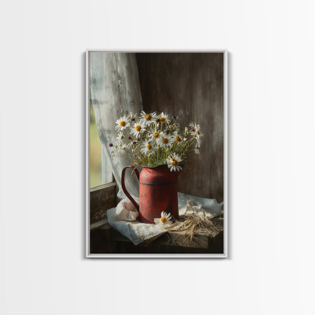 Old Milk Can Framed Canvas Print, Farmhouse Art, Art Prints, Farmhouse Decor, Oil Painting, Harvest, Sage Green Wall Art, FAR-2x3-20