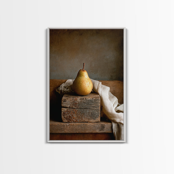 Rustic Pear Still Life on Plank Wood Canvas Print, Farmhouse Art, Fine Art Print, Farmhouse Decor, Watercolor Art, Harvest, FAR-2x3-27