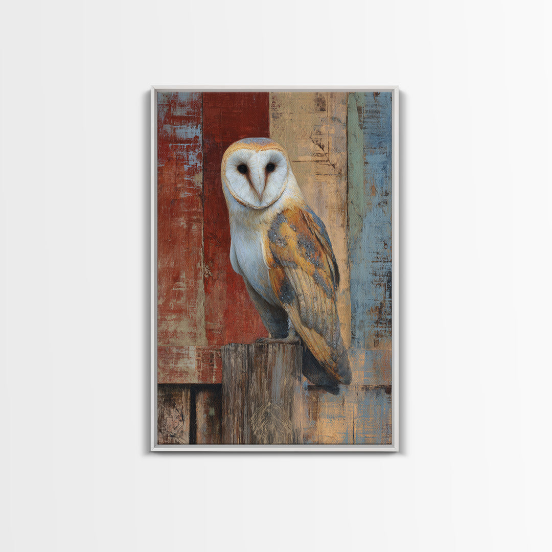 Barn Owl Perched on Aged Wood Canvas Print, Farmhouse Art, Statement Artwork, Farmhouse Decor, Fine Art, Harvest, Wall Decor, FAR-2x3-31