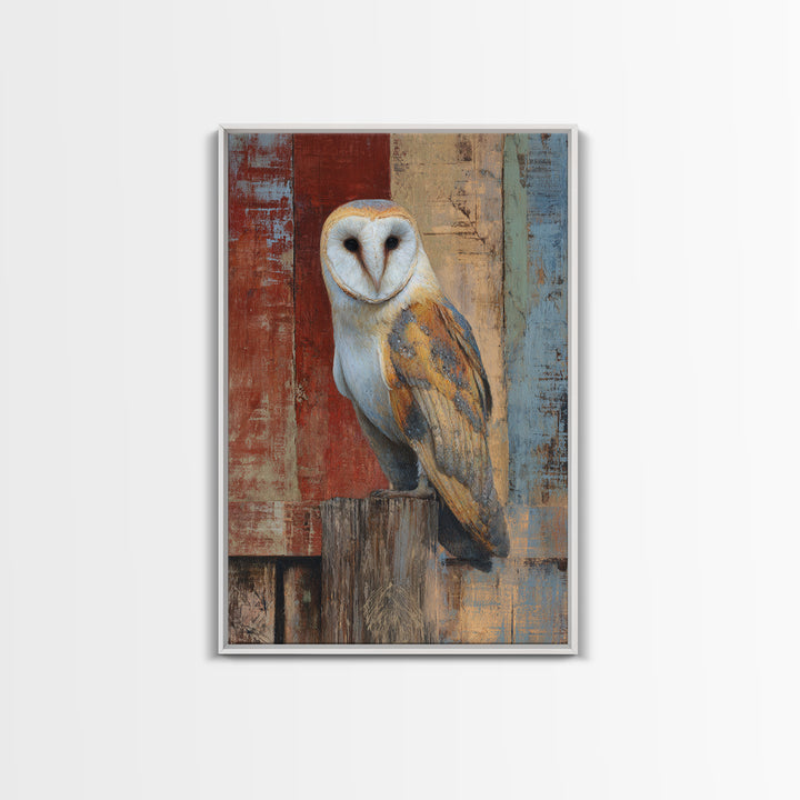 Barn Owl Perched on Aged Wood Canvas Print, Farmhouse Art, Statement Artwork, Farmhouse Decor, Fine Art, Harvest, Wall Decor, FAR-2x3-31