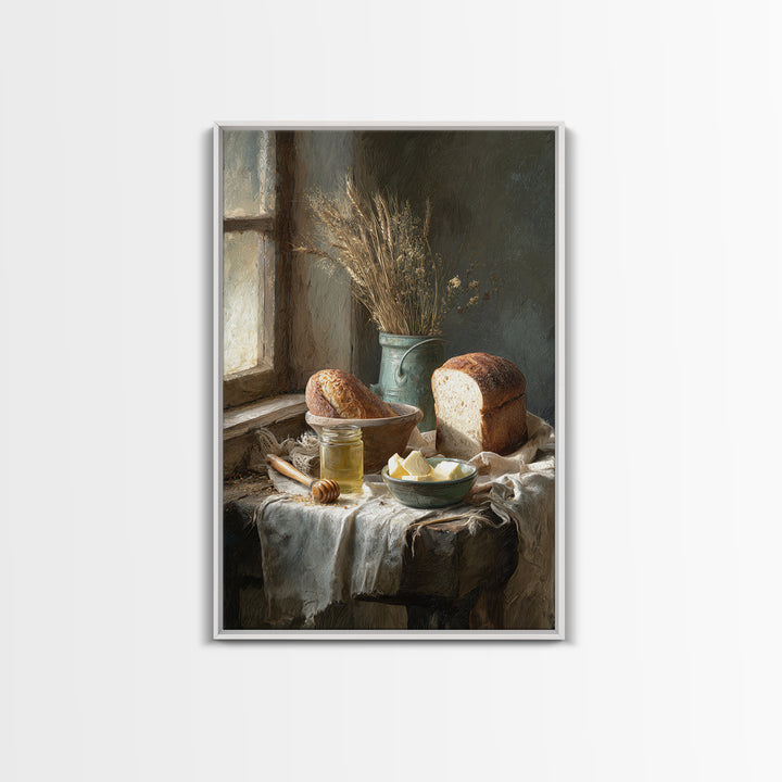 Fresh Bread Honey and Butter Still Life Canvas Print, Farmhouse Art, Gallery Wall, Farmhouse Decor, Fine Art, Harvest, FAR-2x3-32