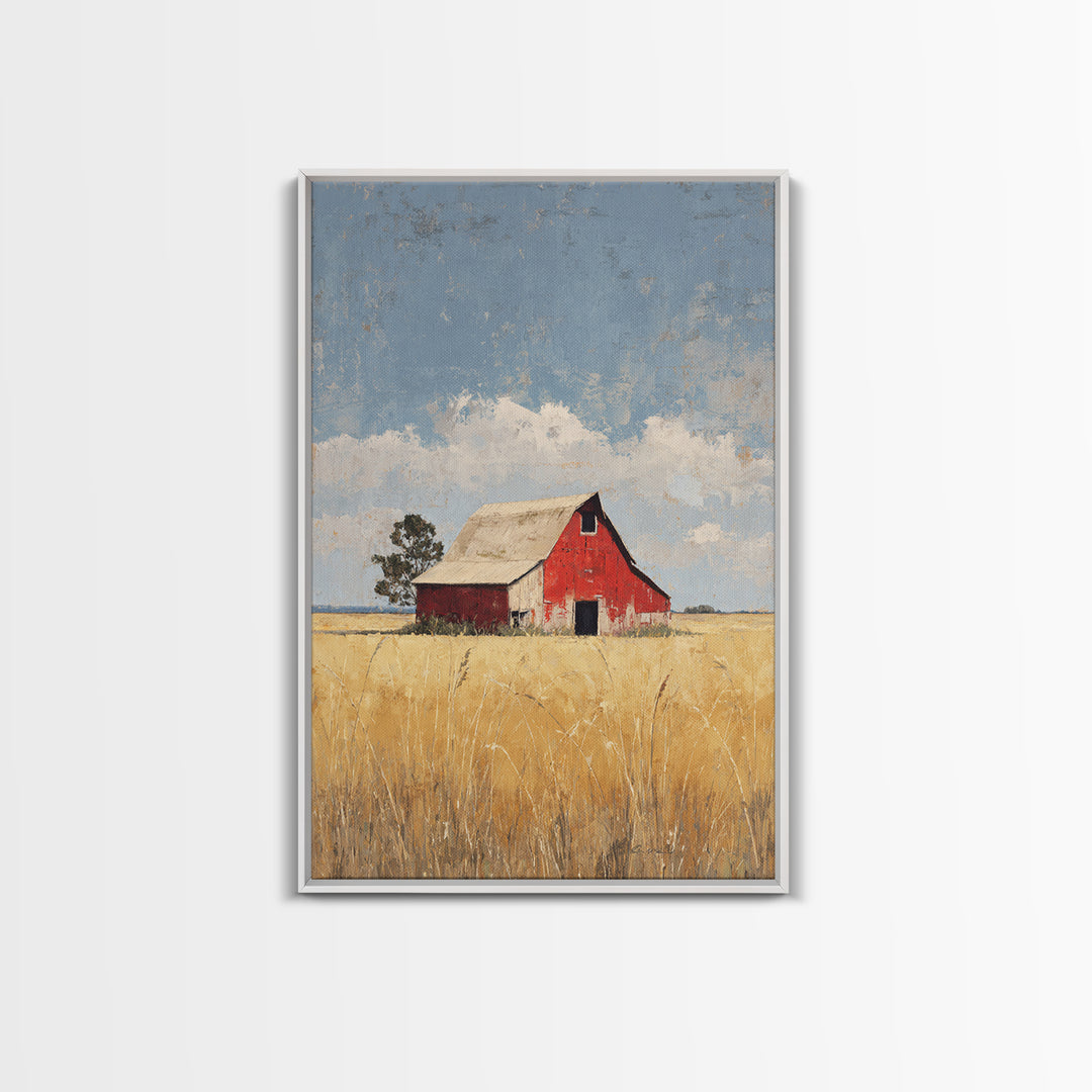Rustic Barn in Golden Field Light Framed Canvas Print, Farmhouse Art, Contemporary Art, Farmhouse Decor, Fine Art, Harvest, FAR-2x3-34