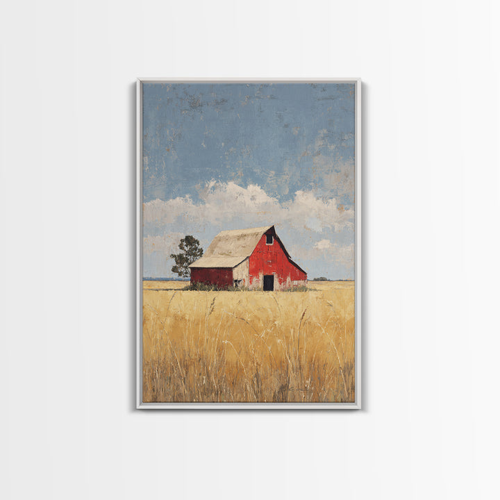 Rustic Barn in Golden Field Light Framed Canvas Print, Farmhouse Art, Contemporary Art, Farmhouse Decor, Fine Art, Harvest, FAR-2x3-34