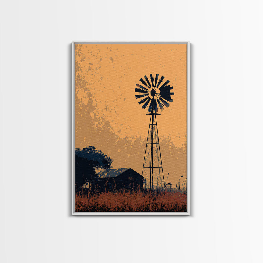 Windmill Silhouette at Sunset Canvas Print, Farmhouse Art, Art Prints, Farmhouse Decor, Fine Art, Harvest, Sage Green Wall Art, FAR-2x3-49