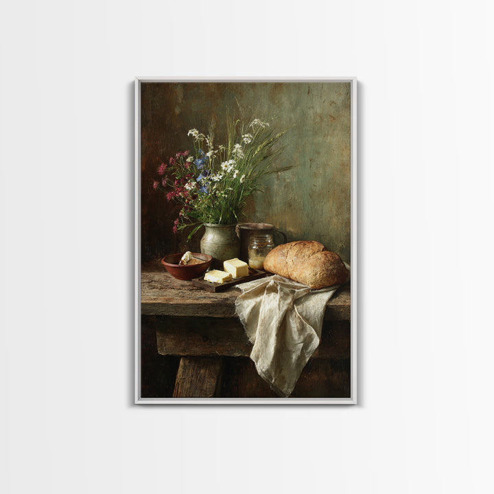 Fresh Bread Honey and Butter Still Life Framed Canvas Print, Farmhouse Art, Neutral Decor, Farmhouse Decor, Abstract Art, FAR-2x3-56