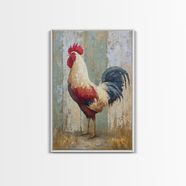 Rooster Painted in Cheerful Folk Colors Framed Canvas Print, Farmhouse Art, Wall Art, Farmhouse Decor, Fine Art, Harvest, FAR-2x3-60