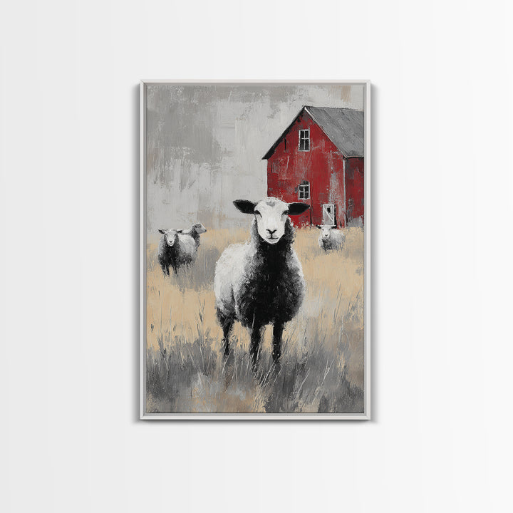 Black and White Sheep Framed Canvas Print, Farmhouse Art, Room Decor, Farmhouse Decor, Fine Art, Harvest, Printable Wall Art, FAR-2x3-64