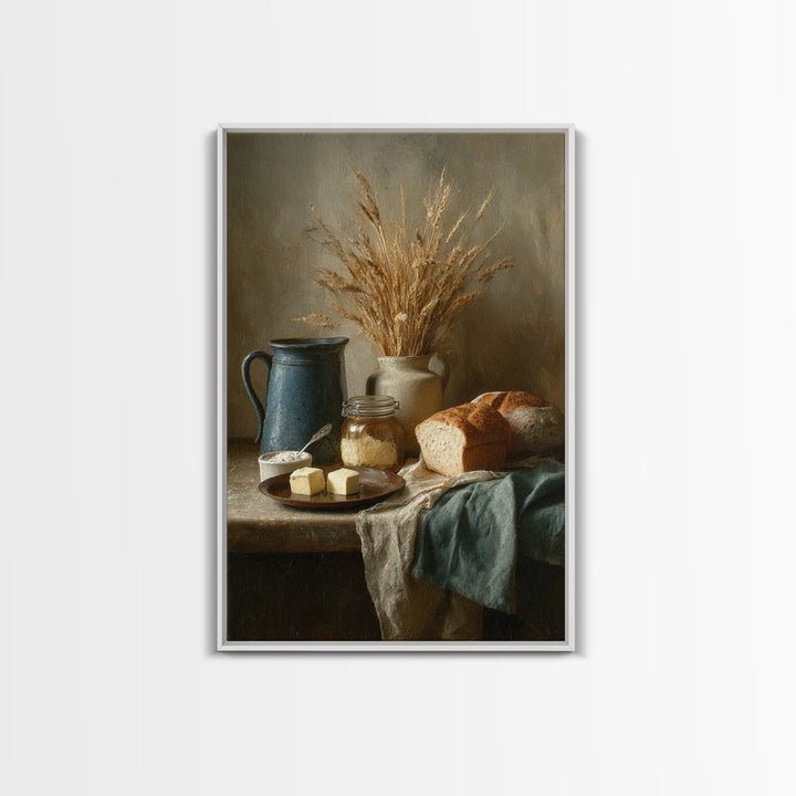 Fresh Bread Honey and Butter Still Life Framed Canvas Print, Farmhouse Art, Farmhouse Decor, Watercolor Art, Harvest, FAR-2x3-80
