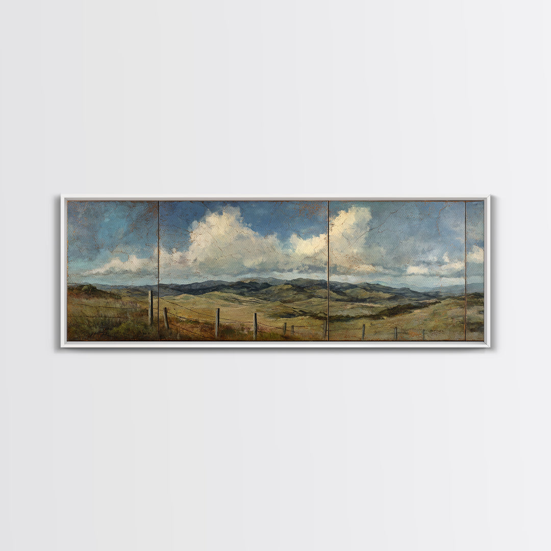 Country Landscape with Fence and Rolling Hills Canvas Print, Farmhouse Art, Wall Art, Farmhouse Decor, Fine Art, Harvest, FAR-3x1-30