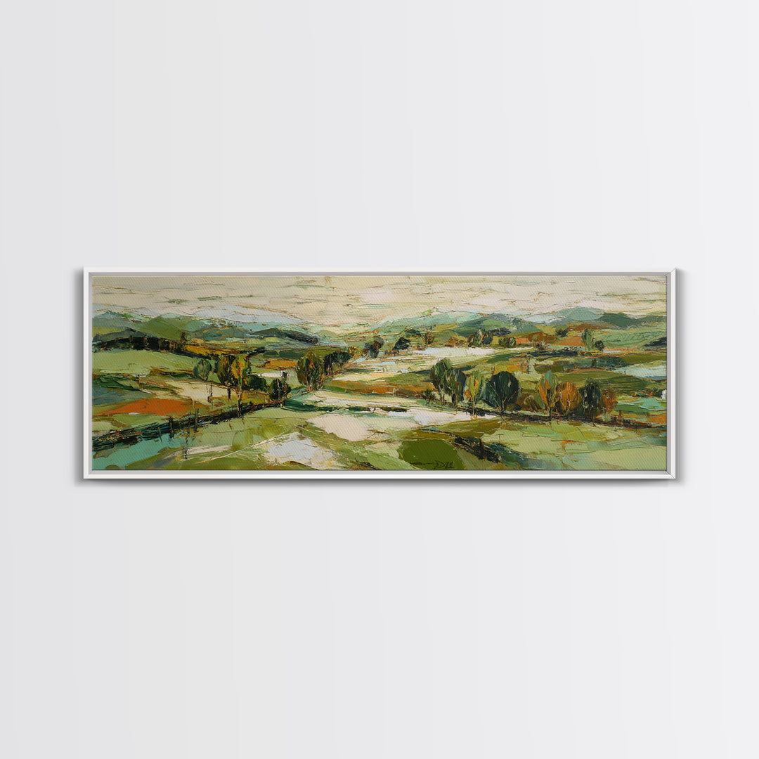 Country Landscape with Fence and Rolling Hills Canvas Print, Farmhouse Art, Floral Wall Art, Farmhouse Decor, Fine Art, Harvest, FAR-3x1-54