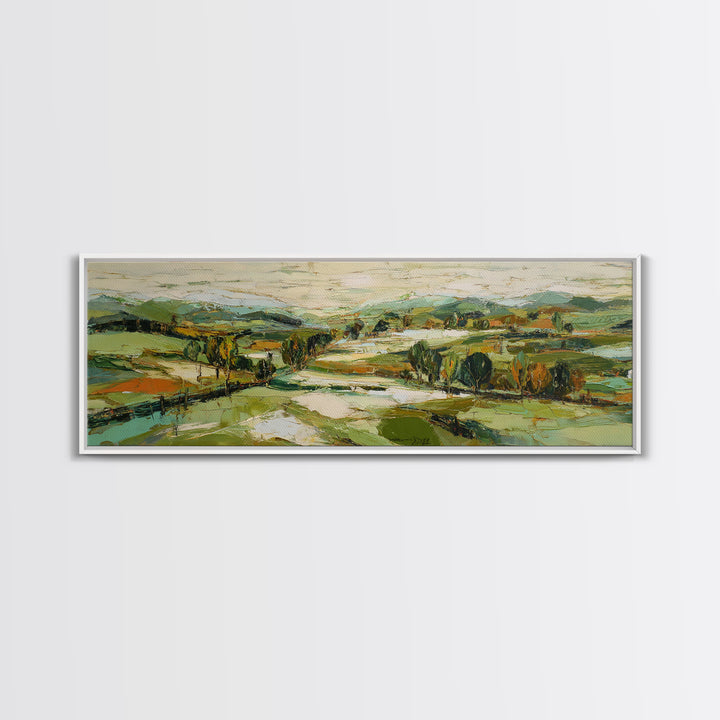 Country Landscape with Fence and Rolling Hills Canvas Print, Farmhouse Art, Floral Wall Art, Farmhouse Decor, Fine Art, Harvest, FAR-3x1-54