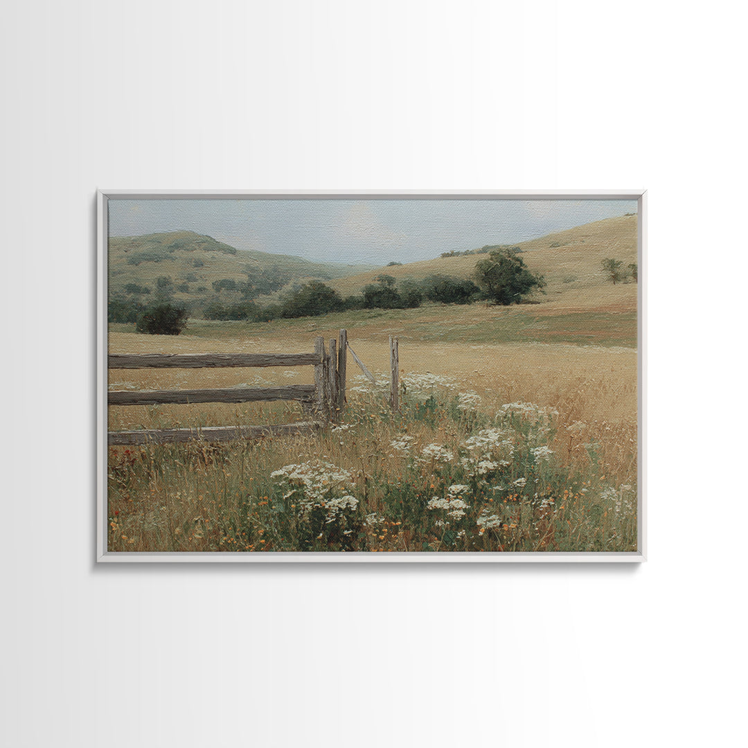 Country Landscape with Fence and Rolling Hills Canvas Print, Farmhouse Art, Printable Wall Art, Farmhouse Decor, Harvest, FAR-3x2-18