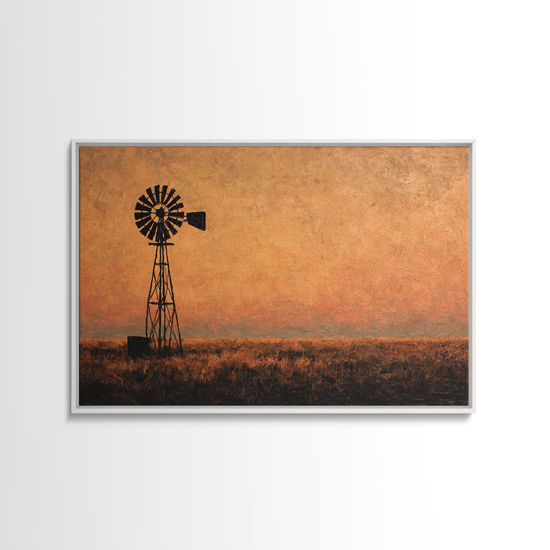 Windmill Silhouette at Sunset Canvas Print, Farmhouse Art, Watercolor Painting, Farmhouse Decor, Harvest, Botanical Art, FAR-3x2-21