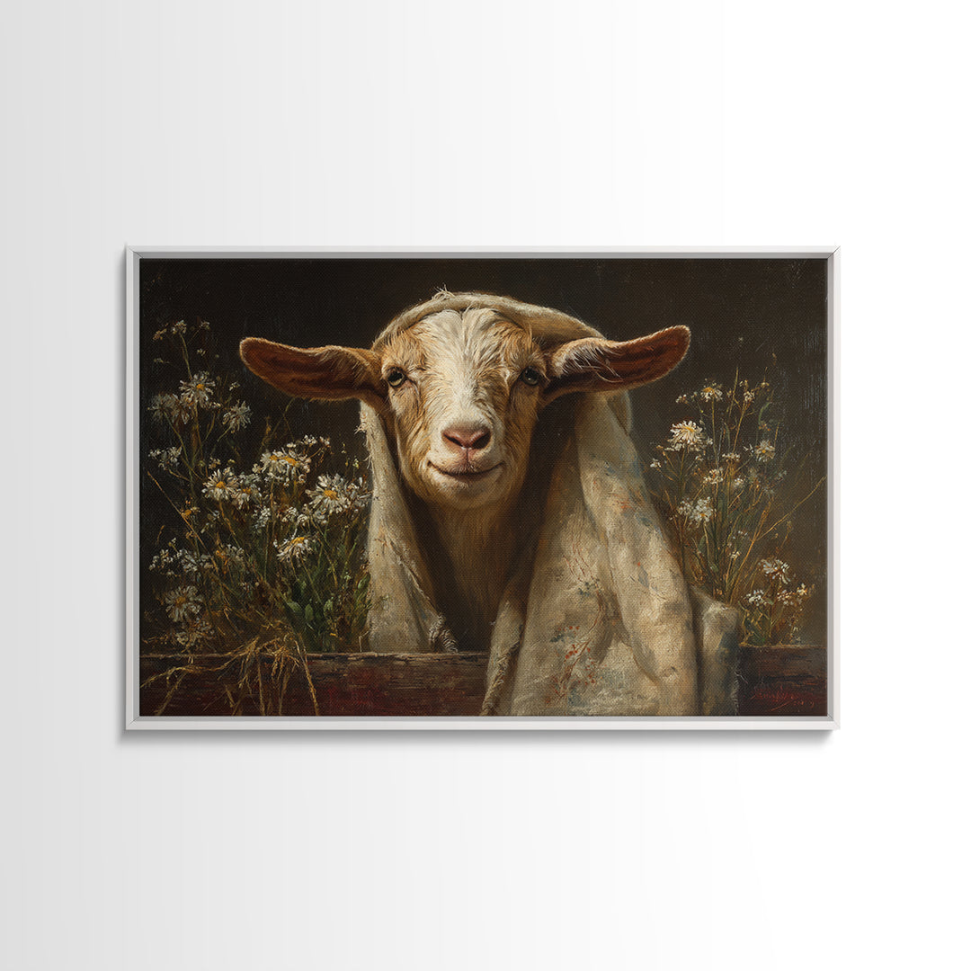 Goat Portrait with Playful Expression Canvas Print, Farmhouse Art, Oil Painting, Farmhouse Decor, Harvest, Farmhouse Wall Decor, FAR-3x2-22