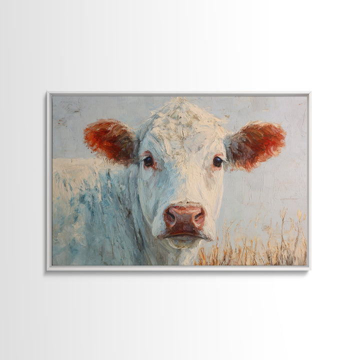 White Cow Portrait Canvas Print, Farmhouse Art, Farmhouse Wall Art, Farmhouse Decor, Fine Art, Harvest, Luxury Decor, FAR-3x2-29