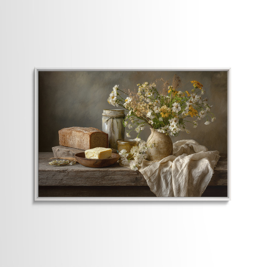 Fresh Bread Honey and Butter Still Life Canvas Print, Farmhouse Art, Digital Prints, Farmhouse Decor, Oil Painting, Harvest, FAR-3x2-4
