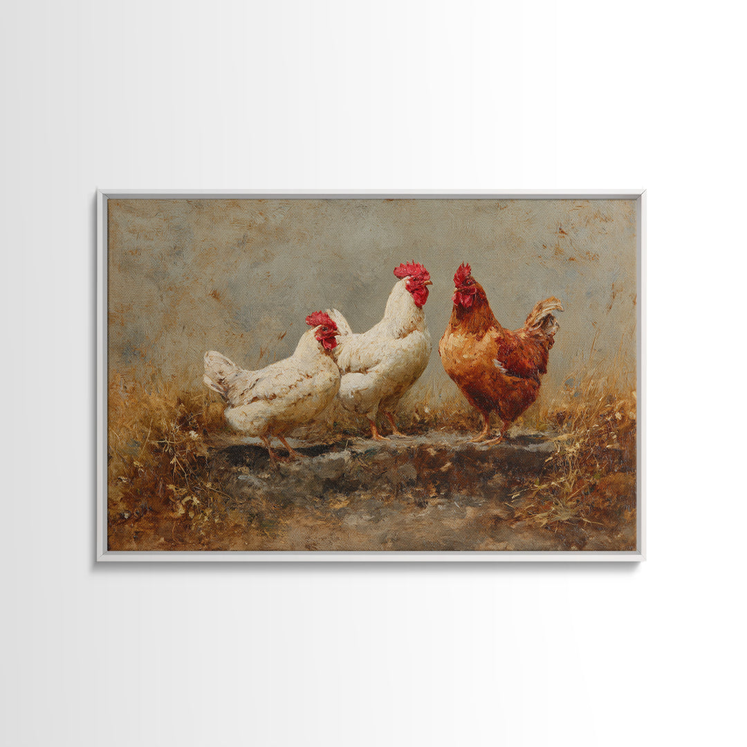 Chicken Family in a Garden Patch Canvas Print, Farmhouse Art, Downloadable Art, Farmhouse Decor, Fine Art, Harvest, FAR-3x2-43