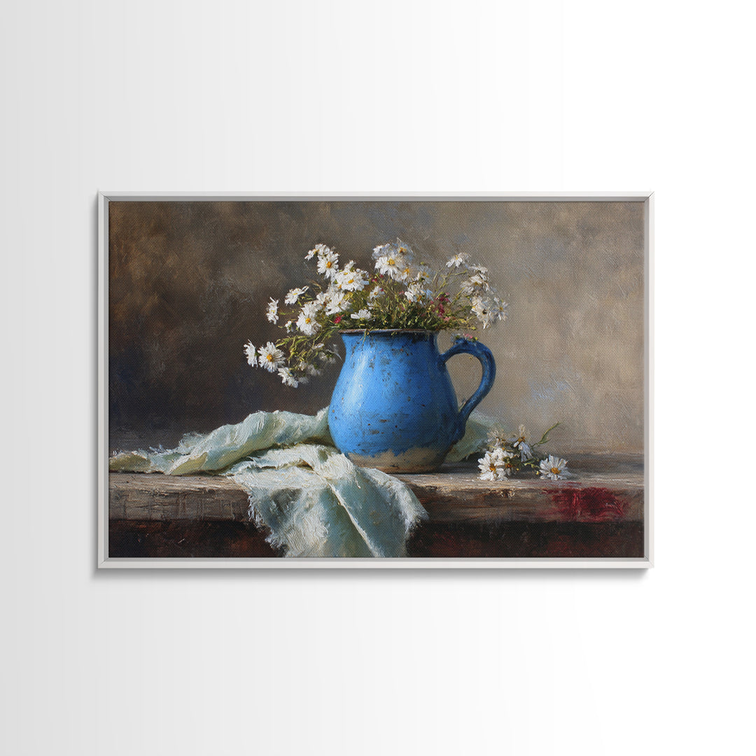 Blue Enamel Pitcher Canvas Print, Farmhouse Art, Black Wall Art, Farmhouse Decor, Harvest, Modern Decor, Fine Art Print, FAR-3x2-44