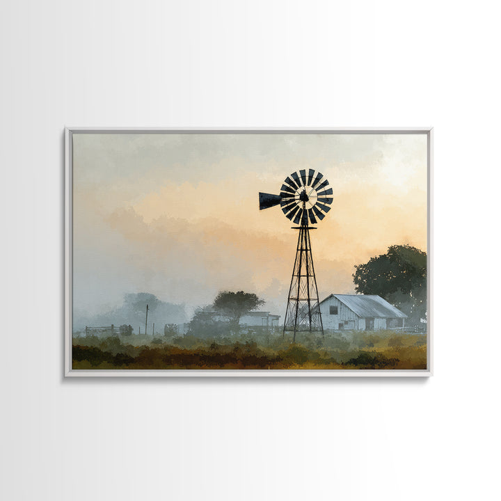 Windmill Silhouette at Sunset Framed Canvas Print, Farmhouse Art, Floral Wall Art, Farmhouse Decor, Fine Art, Harvest, FAR-3x2-45