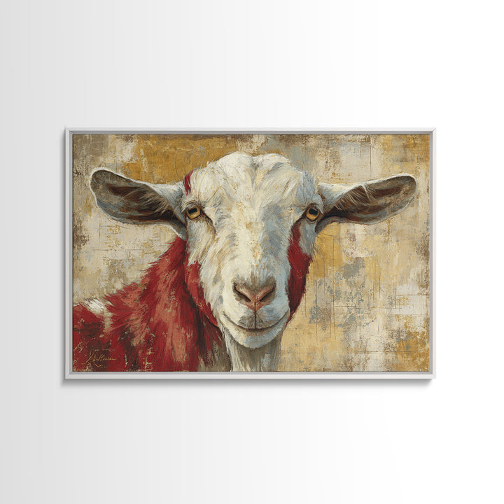 Goat Portrait with Playful Expression Framed Canvas Print, Farmhouse Art, Living Room Decor, Farmhouse Decor, Fine Art, Harvest, FAR-3x2-46