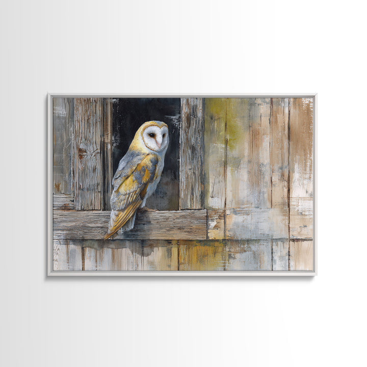 Barn Owl Perched on Aged Wood Canvas Print, Farmhouse Art, Farmhouse Wall Art, Farmhouse Decor, Fine Art, Harvest, Luxury Decor, FAR-3x2-51