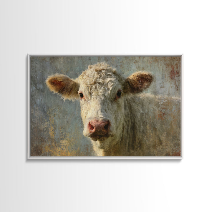 White Cow Portrait Canvas Print, Farmhouse Art, Farmhouse Wall Art, Farmhouse Decor, Fine Art, Harvest, Luxury Decor, FAR-3x2-53
