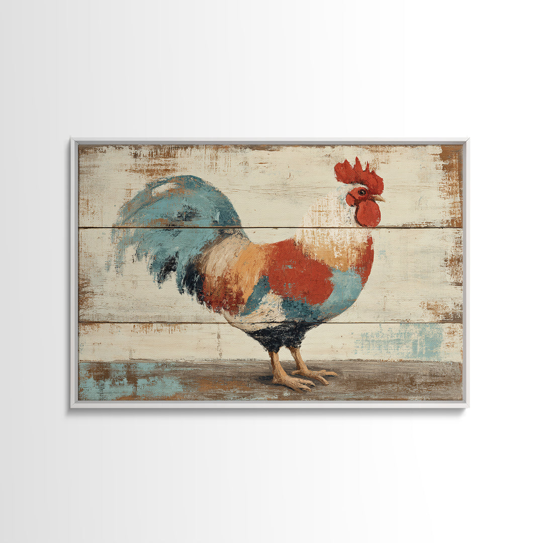 Rooster Painted in Cheerful Folk Colors Canvas Print, Farmhouse Art, Downloadable Art, Farmhouse Decor, Fine Art, Harvest, FAR-3x2-56