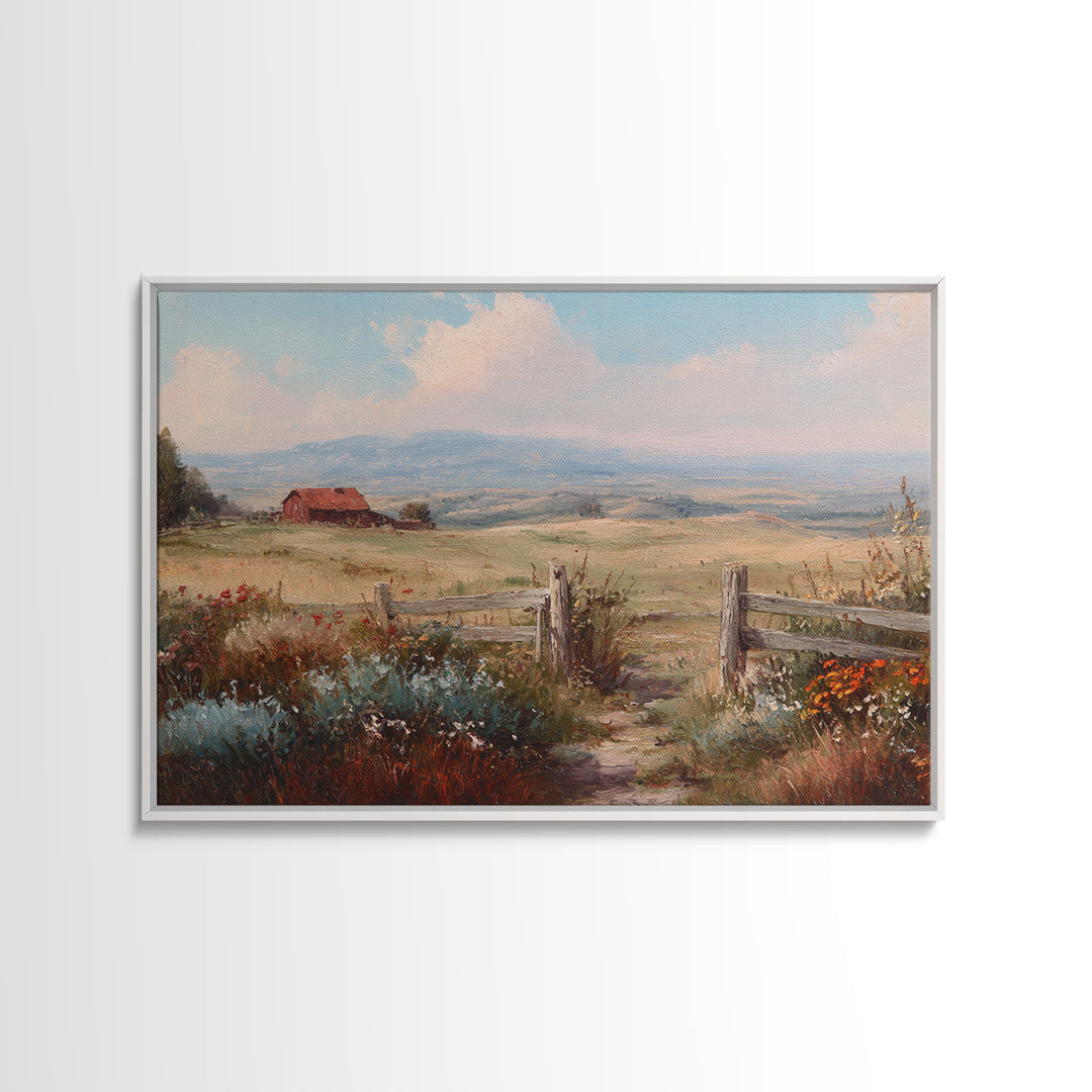 Country Landscape with Fence and Rolling Hills Canvas Print, Farmhouse Art, Farmhouse Decor, Fine Art, Harvest, Gallery Wall, FAR-3x2-66