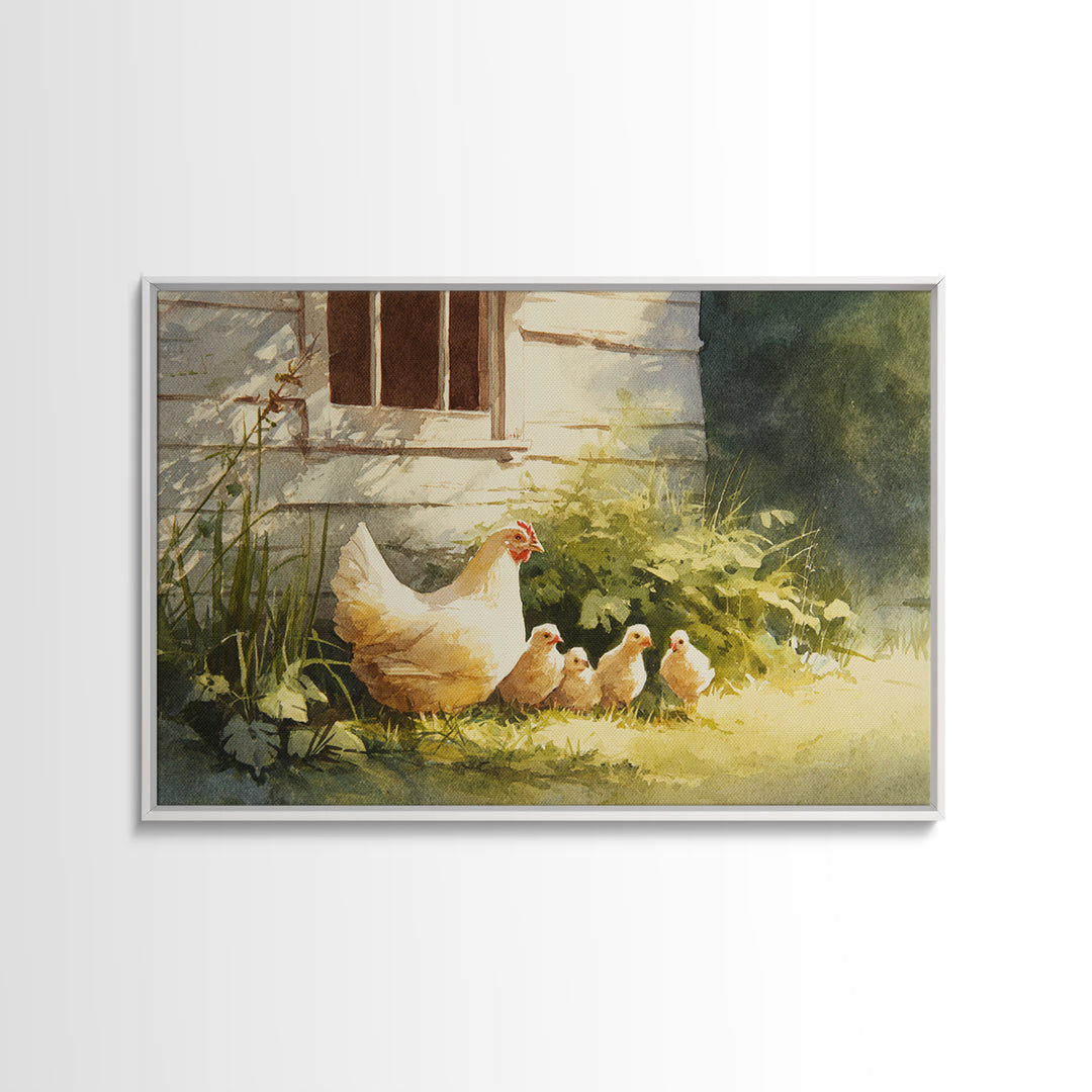 Chicken Family in a Garden Patch Canvas Print, Farmhouse Art, Textured Painting, Farmhouse Decor, Watercolor Art, Harvest, FAR-3x2-67