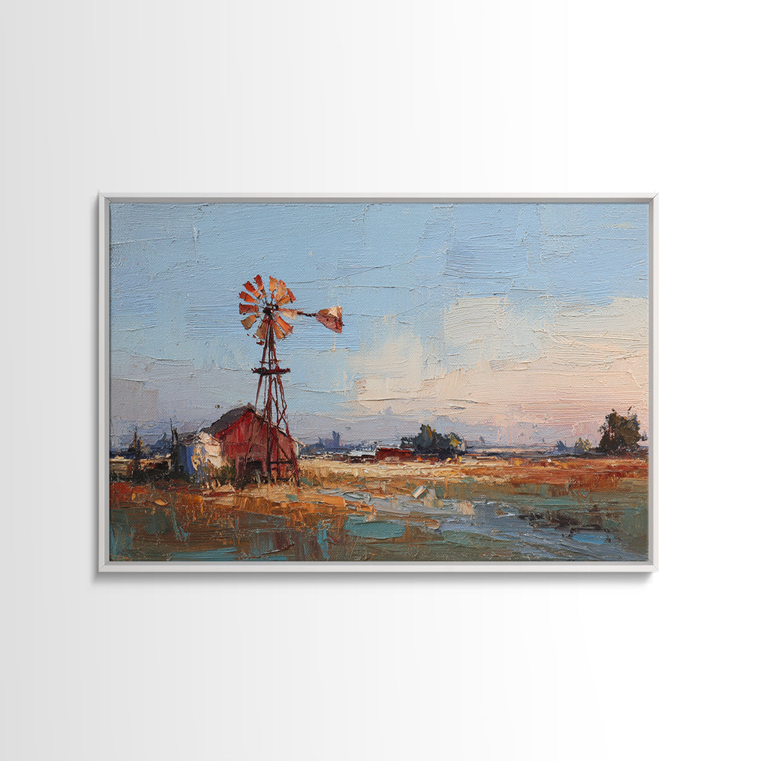 Windmill Silhouette at Sunset Framed Canvas Print, Farmhouse Art, Floral Wall Art, Farmhouse Decor, Fine Art, Harvest, FAR-3x2-69