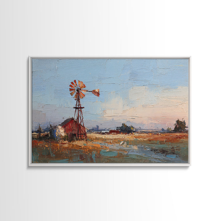 Windmill Silhouette at Sunset Framed Canvas Print, Farmhouse Art, Floral Wall Art, Farmhouse Decor, Fine Art, Harvest, FAR-3x2-69