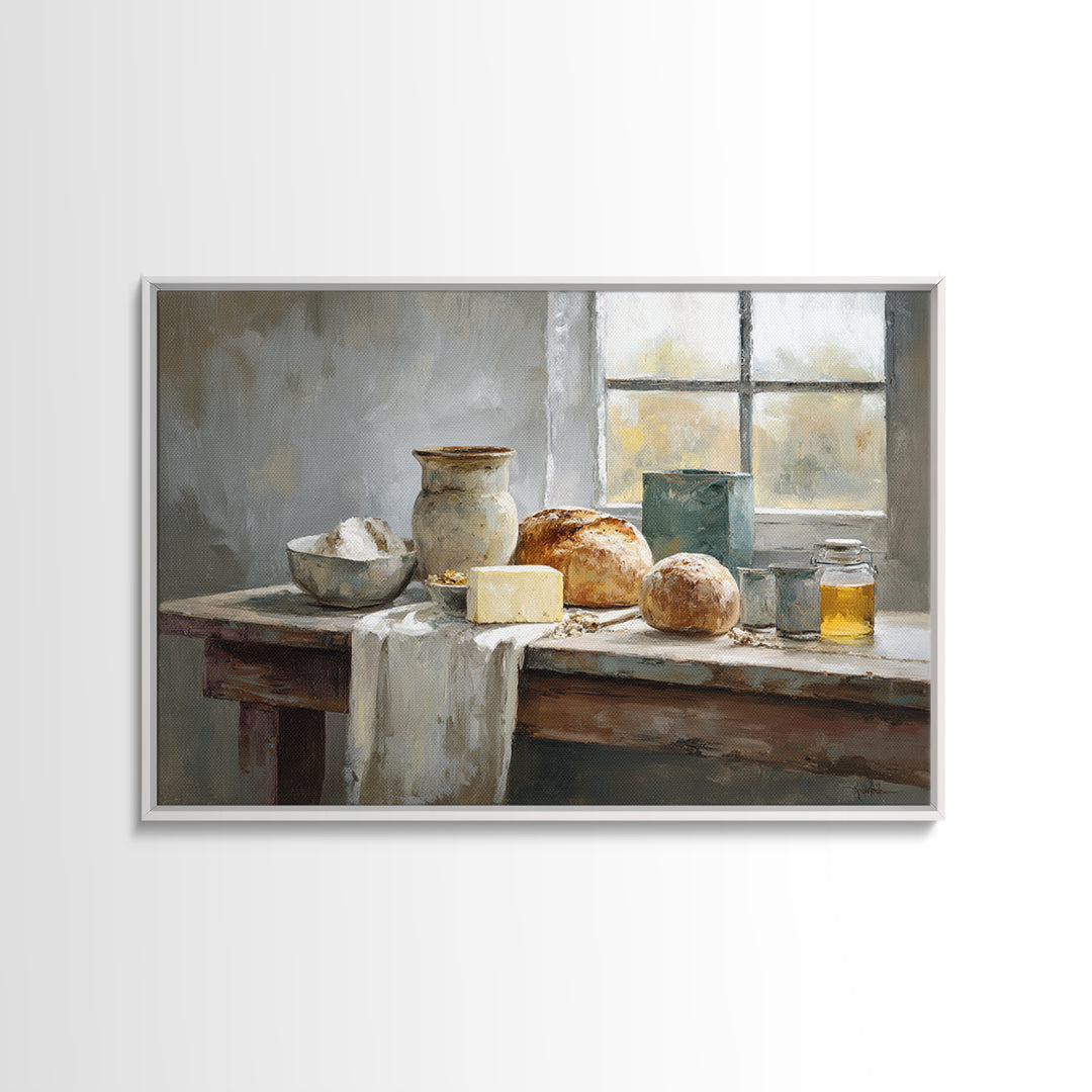 Fresh Bread Honey and Butter Still Life Canvas Print, Farmhouse Art, Landscape Art, Farmhouse Decor, Watercolor Art, Harvest, FAR-3x2-76