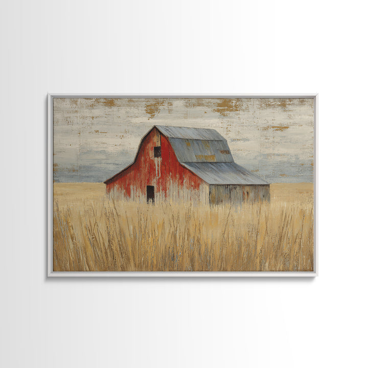 Rustic Barn in Golden Field Light Framed Canvas Print, Farmhouse Art, Botanical Prints, Farmhouse Decor, Fine Art, Harvest, FAR-3x2-78