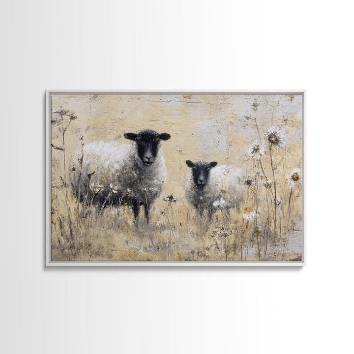 Black and White Sheep Canvas Print, Farmhouse Art, Boho Decor, Farmhouse Decor, Fine Art, Harvest, Wall Decor, Digital Prints, FAR-3x2-84