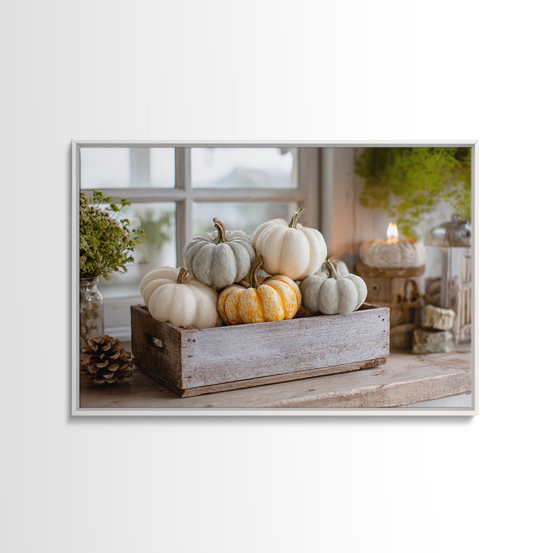 Pumpkins Stacked on a Wooden Crate Canvas Print, Farmhouse Art, Landscape Art, Farmhouse Decor, Oil Painting, Harvest, FAR-3x2-89