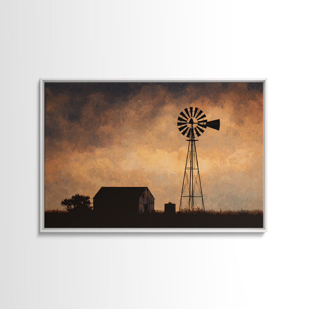 Windmill Silhouette at Sunset Canvas Print, Farmhouse Art, Downloadable Art, Farmhouse Decor, Fine Art, Harvest, FAR-3x2-93