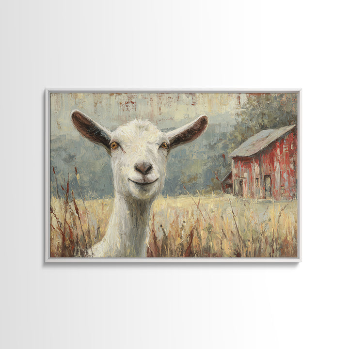 Goat Portrait with Playful Expression Canvas Print, Farmhouse Art, Black Wall Art, Farmhouse Decor, Fine Art, Harvest, FAR-3x2-94