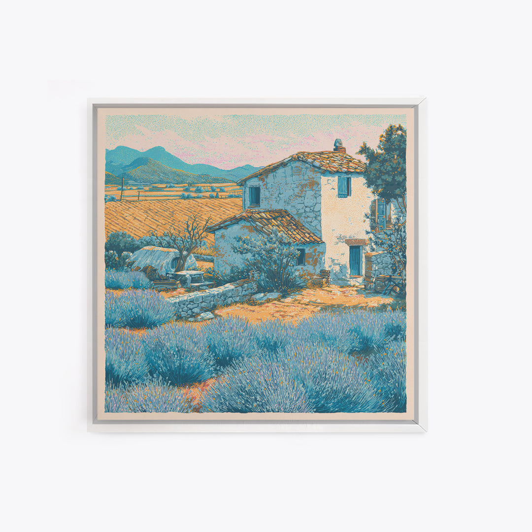 Lavender Field with Distant Stone Farmhouse Canvas Print, French Country Art, Farmhouse Wall Decor, Farmhouse Decor, Country, FCA-1x1-1