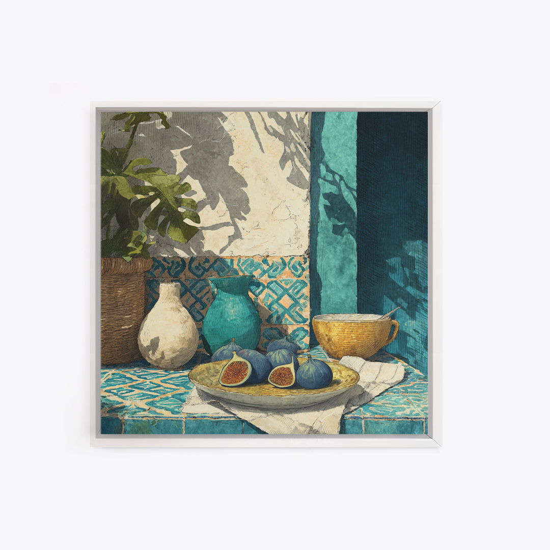 Figs on Ceramic Plate Framed Canvas Print, French Country Art, Farmhouse Wall Decor, Farmhouse Decor, Abstract Art, Country, FCA-1x1-16